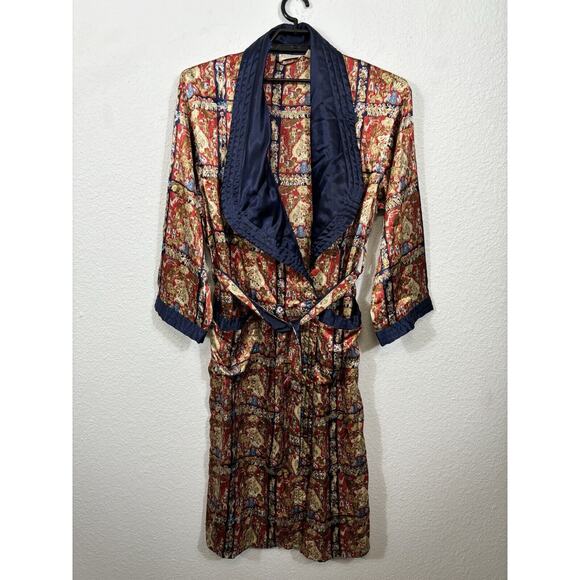 Vintage Victoria Secret Robe Womens M/L Gold Label Polyester Animals Multicolor